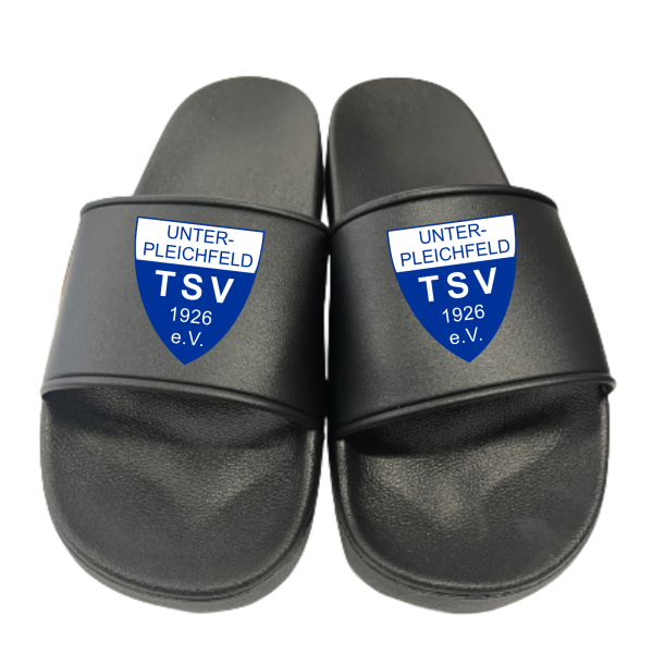 Badeschuhe Badelatschen schwarz mit Vereinslogo